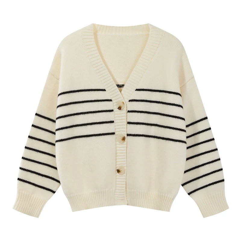 Women Cardigan Sweater Striped V-neck Button-up Sweater Jacket Comfy Cozy Slouchy Cardi Autumn Winter Casual Outfit voguable