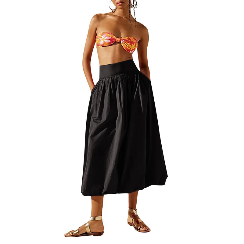 Skirts y2k Women Summer Elegant Solid Color High Waist Loose Fitting Long Bubble Skirt Office Ladies Skirts Streetwear voguable