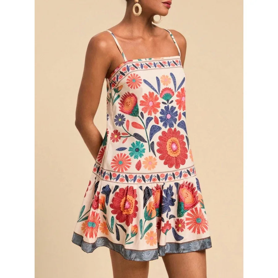 Voguable  European and American - women's clothing print Bohemian elegant suspender vacation style casual loose dress voguable