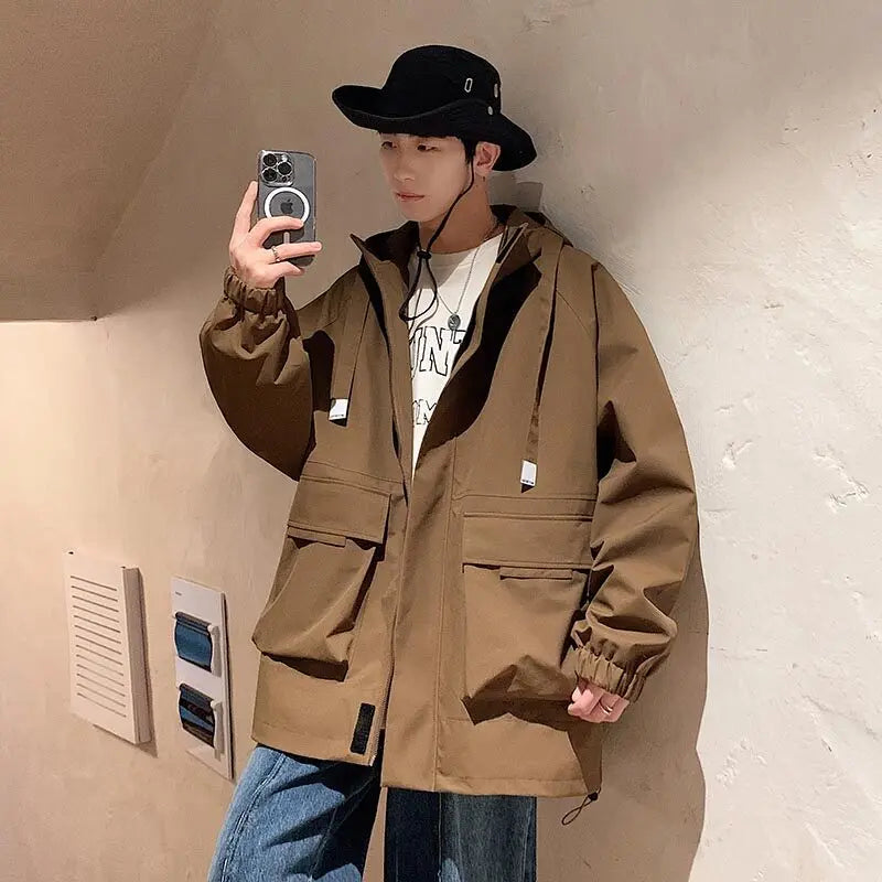 Outdoor jacket Streetwear Coffee Cargo Jacket Men Women 2025 Spring Harajuku Coat Korean Fashion Big Pocket Loose Casual 4Colors voguable