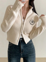 Voguable Double-ended Zipper Sweater Cardigan for Women Knitting Slim Sweaters Coat Female Casual Korean Knitwear Autumn Outfits voguable