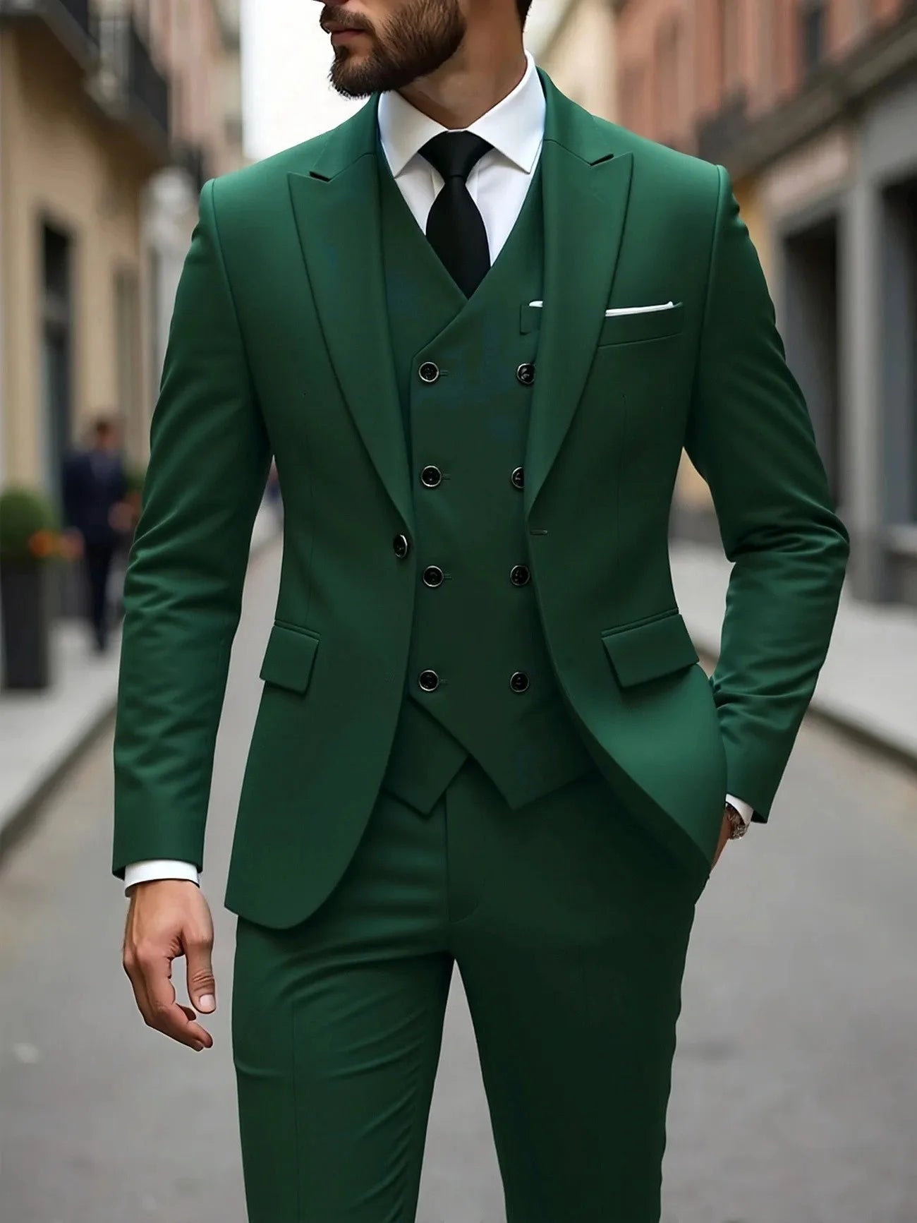 Voguable  Dark Grey High Quality Men Suits Slim Fit Single Breasted Peak Lapel Elegant Groom 3 Piece Jacket Pants Vest Male Sets voguable