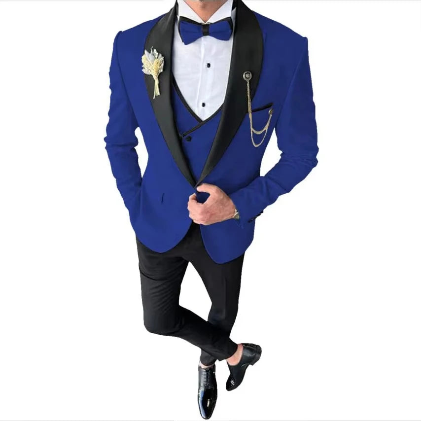 Voguable  New Solid Suits for Men Slim Fit Groom Wedding Suits Tuxedo Best Man Blazer Vest Pants 3 Pieces Fashion Marriage voguable