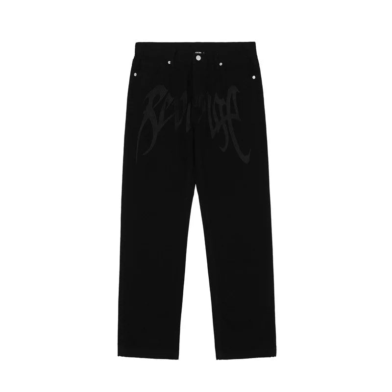 Y2K Black Baggy Jeans Men's New Streetwear American Retro Printed Letter Pants Straight Hip-hop Loose Denim Trousers voguable