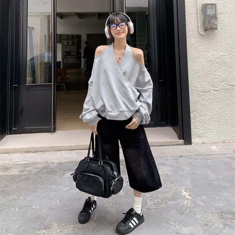 Casual Off Shoulder Sweatshirts Women Sexy Korean Style Loose Pullovers Harajuku Y2k Fashion Long Sleeve Sweatshirts voguable