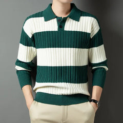Voguable  Polo Shirt Luxury Men's Pullover Sweater Fashion Thick Warm Sweater Striped Casual T-shirt Men's Top Loose Knitwear voguable