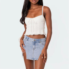 Lace Trim Tank Top Summer Women Solid Color Spaghetti Strap Sleeveless Camisole with Bow y2k Aesthetic Clothes Clubwear voguable