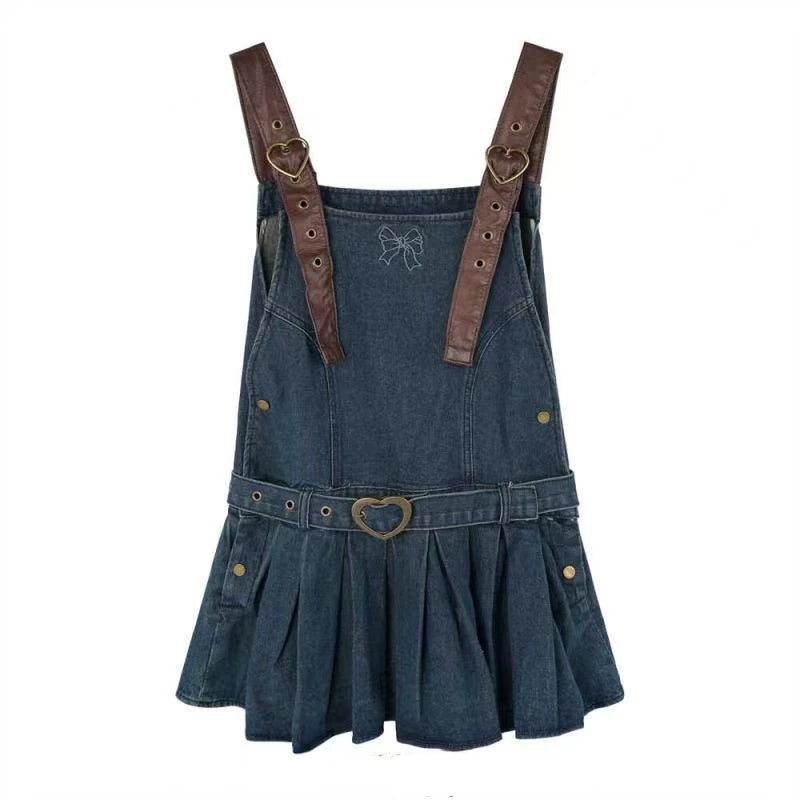 Voguable  2000s Vintage Denim Y2k Mini Dress Women  Elegant Jean Strap Dress Casual Streetwear Sleeveless Dress Korean Fashion Chic voguable