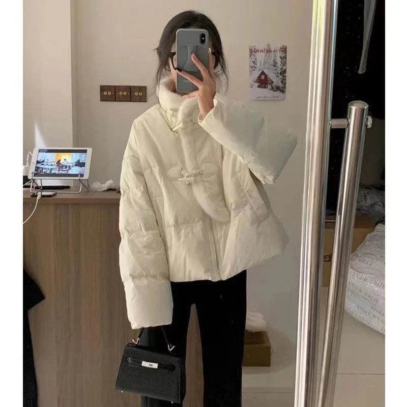 Winter Korean Pink Parkas Women Sweet Long Sleeve Warm Thick Cotton Coat Casual Stand Collar Preppy Style Lady Cute Jacket voguable