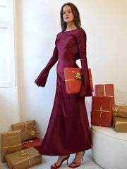Elegant Christmas Evening Dress Women Long Sleeve Dress Bodycon Max Female Vestidos High Grade Satin Party Club Clothing voguable