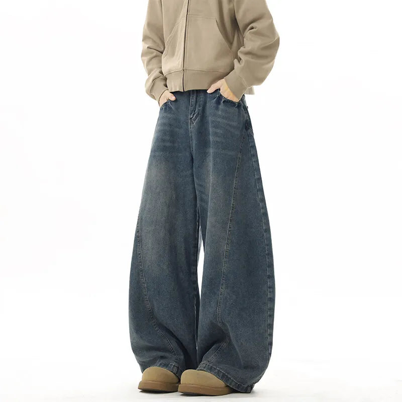 Wide Leg Jeans Men Denim Dark Blue Floor Sweeping Baggy Trousers Street Dance Hip Hop Unisex Urban Fashion Urban Streetwear voguable
