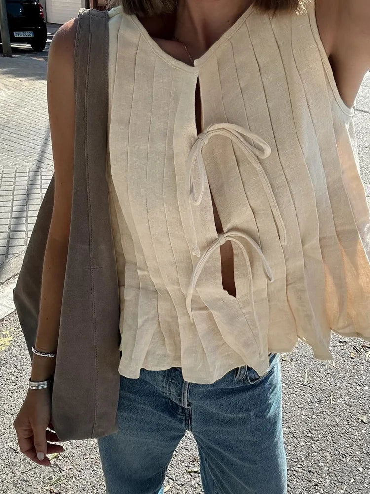 White Bandage Ribbed Tank Top Shirts For Women Hollow Out Sleeveless Slim Summer Fashion Vest Women's Lace-Up Vest Y2k Top voguable