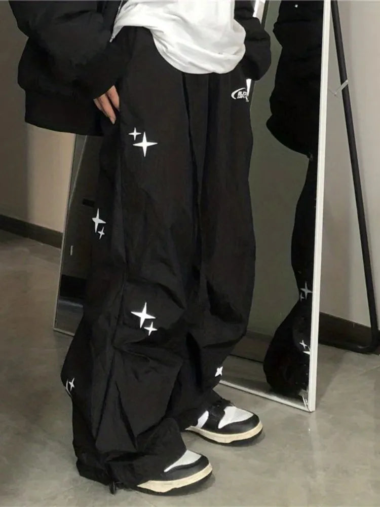 Harajuku Parachute Pants Women Oversized Cyber Y2k Hip Hop Wide Leg Cargo Trousers Baggy Black Joggers Korean Streetwear voguable