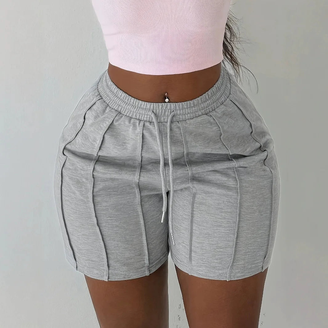 Voguable  Women High Waisted Grey Shorts Summer Casual Drawstring Elastic Waist Slim Fit Biker Shorts with Vertical Seam Lounge Wear voguable