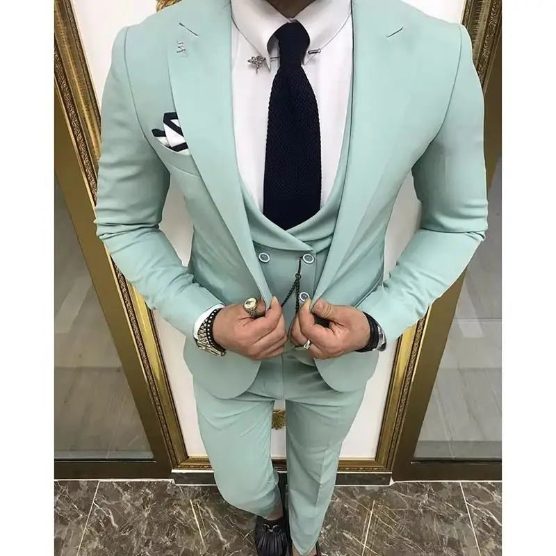 Voguable  Latest Wedding Tuxedo Men Suit Slim Fit Peaked Lapel One Button Best Man Groomsmen Blazer Formal Prom Wedding Suits For Men voguable