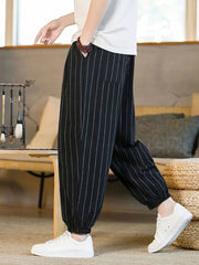 Voguable  Summer Stripe Casual Jogger Pants Men Ice silk Baggy Trousers Male Walking Wide leg Loose Sweatpants Streetwear voguable