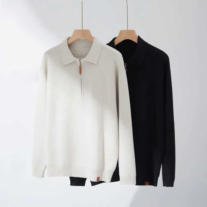 Autumn Clothing Men's Clothing Luxury Knitted Polo Shirt Casual Fashion Zippers Solid Color Long Sleeve Pullovers Leisure Shirt voguable