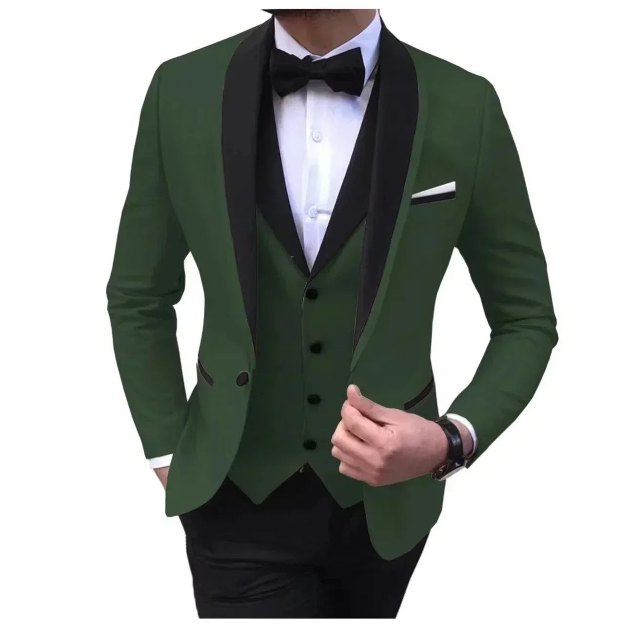Voguable  Luxury Slim Fit Men's 3-Piece Tuxedo Set with Shawl Lapel Blazer Vest And Pants for Wedding And Evening Parties voguable