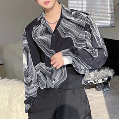 Voguable  Autumn Winter New Fashion Temperament Casual Simple Blouse Man Design Print Geometric Y2K Loose Top Shirt Men Streetwear Clothes voguable