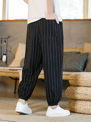 Voguable  Summer Stripe Casual Jogger Pants Men Ice silk Baggy Trousers Male Walking Wide leg Loose Sweatpants Streetwear voguable