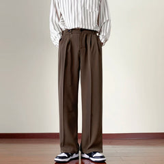 Japanese Vintage Drape Pants Men Spring Summer Korean Coffee Color Suit Pants Loose Straight Casual Pants Button Trousers S-3XL voguable