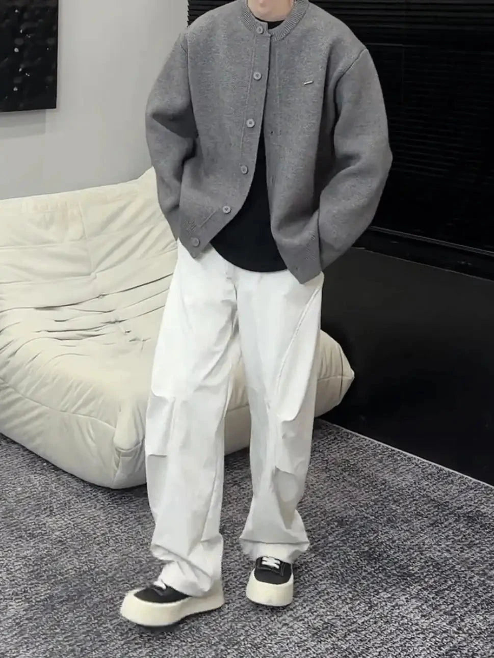 Simple Elegant Cardigan Personalized Solid Color Round Neck Sweater Jacket Autumn Winter Loose Knitted Cardigan Cityboy Knitwear voguable