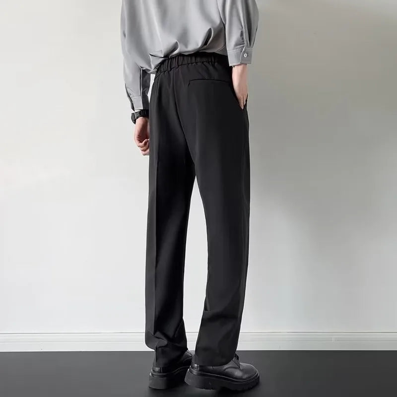 Men's Luxury Fitting Well Draped Baggy Suit Pants Casual Button Solid Color Straight Premium Dress Pants Urban Business Trousers voguable