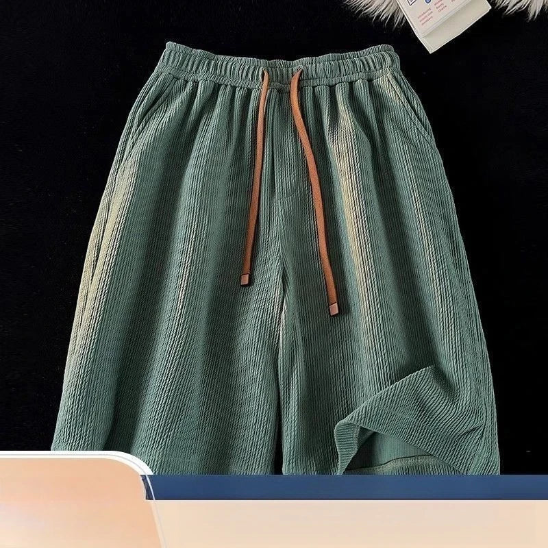 Summer Quick Dry Fitness Running Shorts Men's Loose Straight Cool Breathable 5-point Pants Wrinkled Ice Silk Beach Shorts voguable