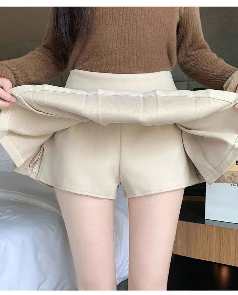 Retro Faux Woolen Pleated Skirt Women Sweet Slim Sexy Mini A Line Skirts Preppy Style High Waist Fall Winter Korean Skirt voguable