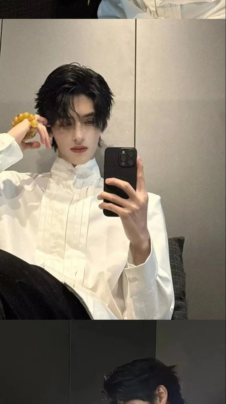 Spring New Niche Shirt Deconstructed Stand Collar Long-sleeved Shirt Men's Mature Elegant Youth Design Feel Loose Casual Blouse voguable