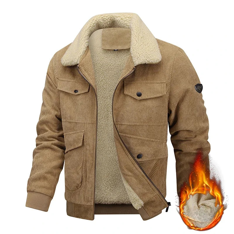Lamb Fleece Lining Motorcycle Men's Jacket Outdoor Winter Retro Washed Workwear Jacket Male Lapel Collar Warm Cotton Jacket voguable