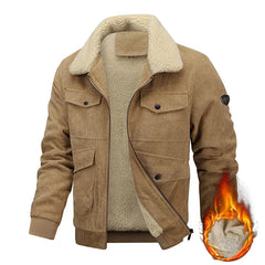 Lamb Fleece Lining Motorcycle Men's Jacket Outdoor Winter Retro Washed Workwear Jacket Male Lapel Collar Warm Cotton Jacket voguable