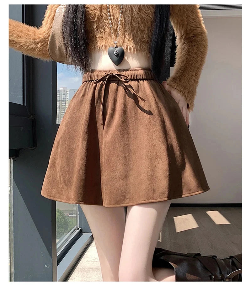 Y2K Leopard Mini Skirt Women High Waist Faux Suede Fabric A Line Skirts Streetwear Fall Winter Loose Vintage Sexy Skirts voguable