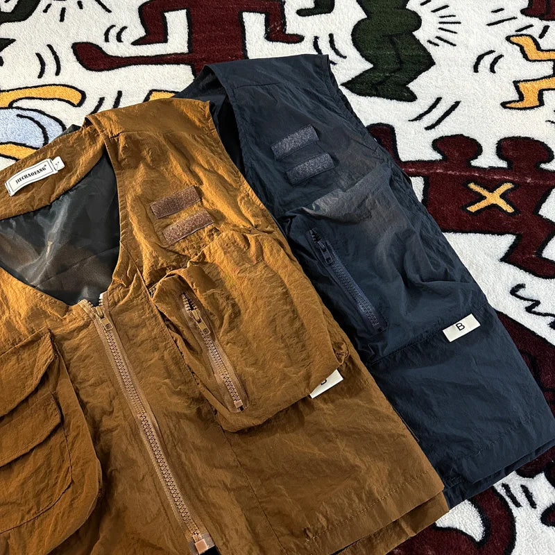 American Outdoor Multi-function Short Vest Jacket Basic Commuting Versatile Vest Cityboy Workwear Waistcoat Aesthetic Urban Chic voguable