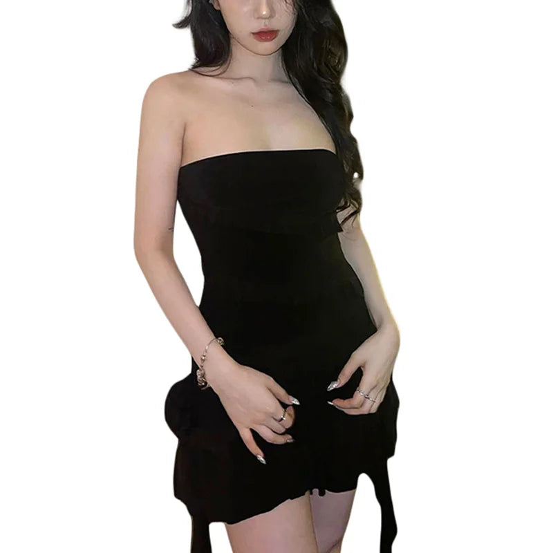 Tube Dress for Women y2k Clothes Summer Off Shoulder Strapless Sleeveless Ruffle Hem Mini Dress Evening Party Dresses voguable