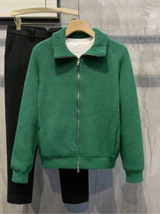Men's Clothing Cardigan Collared Zipper Knit Sweater Male Solid Color Plain Green Zip-up Korean 2024 Autumn Stylish Hot Old X voguable
