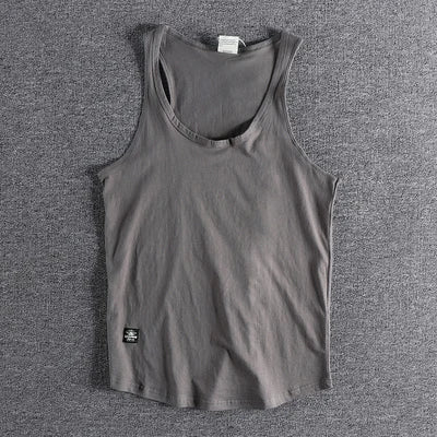 Voguable  Summer New American Retro Sleeveless O-neck Soild Sleeve T-shirt Men's Fashion 100% Cotton Washed Old Casual Sports Vest Tops voguable