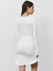 Ruffled Twist Skinny MIni Dress Women's Long Sleeve Patchwork High Waist Sexy Fashion Party Dress Female Y2k Bodycon Dress voguable