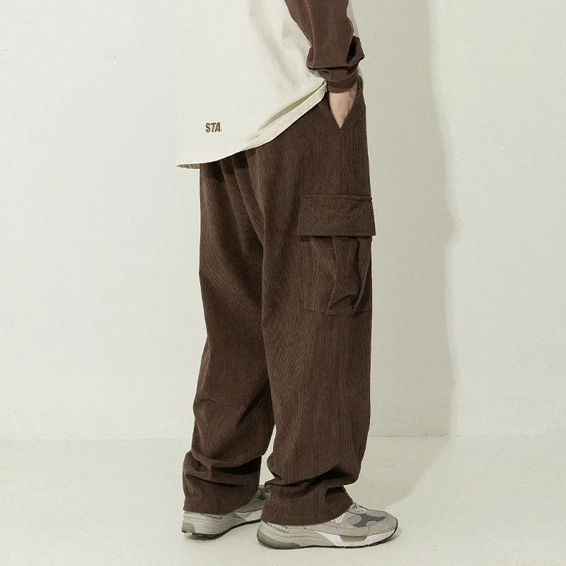 Voguable  Corduroy Cargo Pants Men Japanese Streetwear Black Cargo Trousers Male Hip Hop Harajuku Brown Loose Vintage Korean voguable