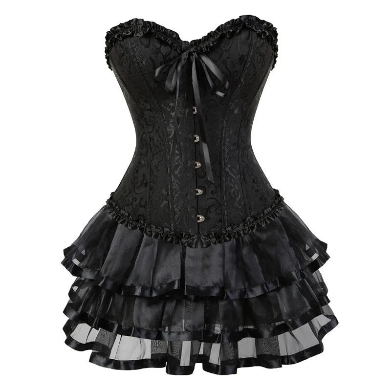 Voguable sexy corsets for women plus size costume overbust burlesque corset and skirt set tutu corselet victorian fashion gowns voguable