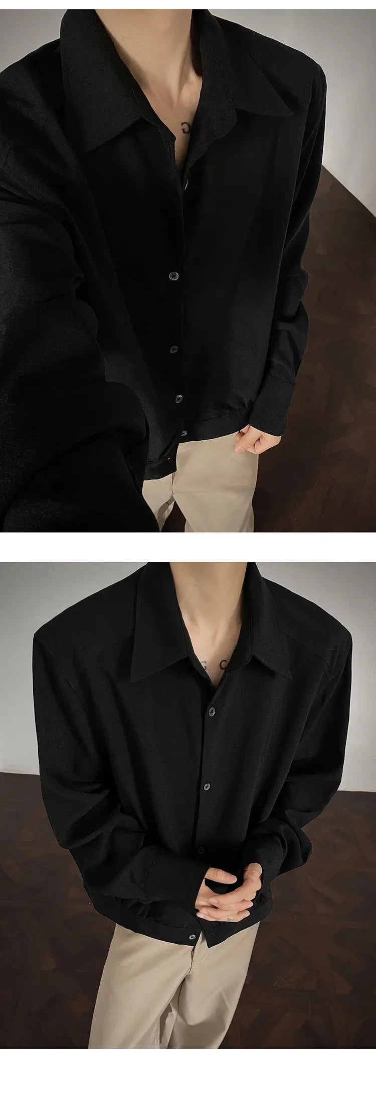Shirt men Korean Style Loose Fit Square Neck Plain Color Long Sleeve Shirt Man Autumn New Trendy Youth Dance Shirts Oversized voguable