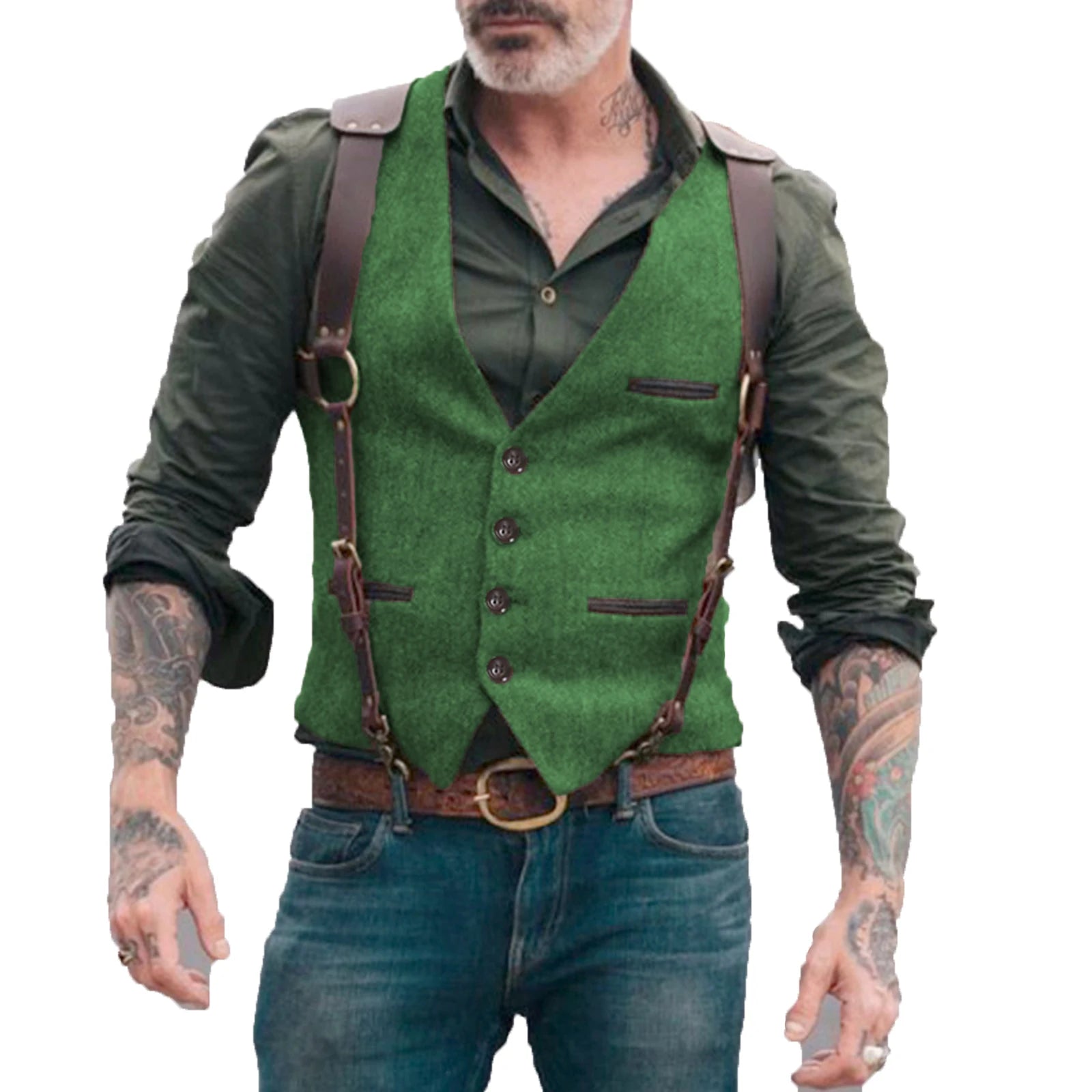 Men's Vests Men Brown Waistcoat Vest Man Steampunk Jacket Striped Tweed V-neck Slim Fit Gilet Wedding Clothing voguable