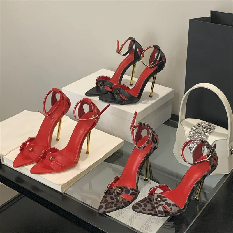 Voguable  Street Style Rivet Pointed Toe Women Sandals Fashion Summer Buckle Strap High Heels Party Prom Stripper Shoes voguable