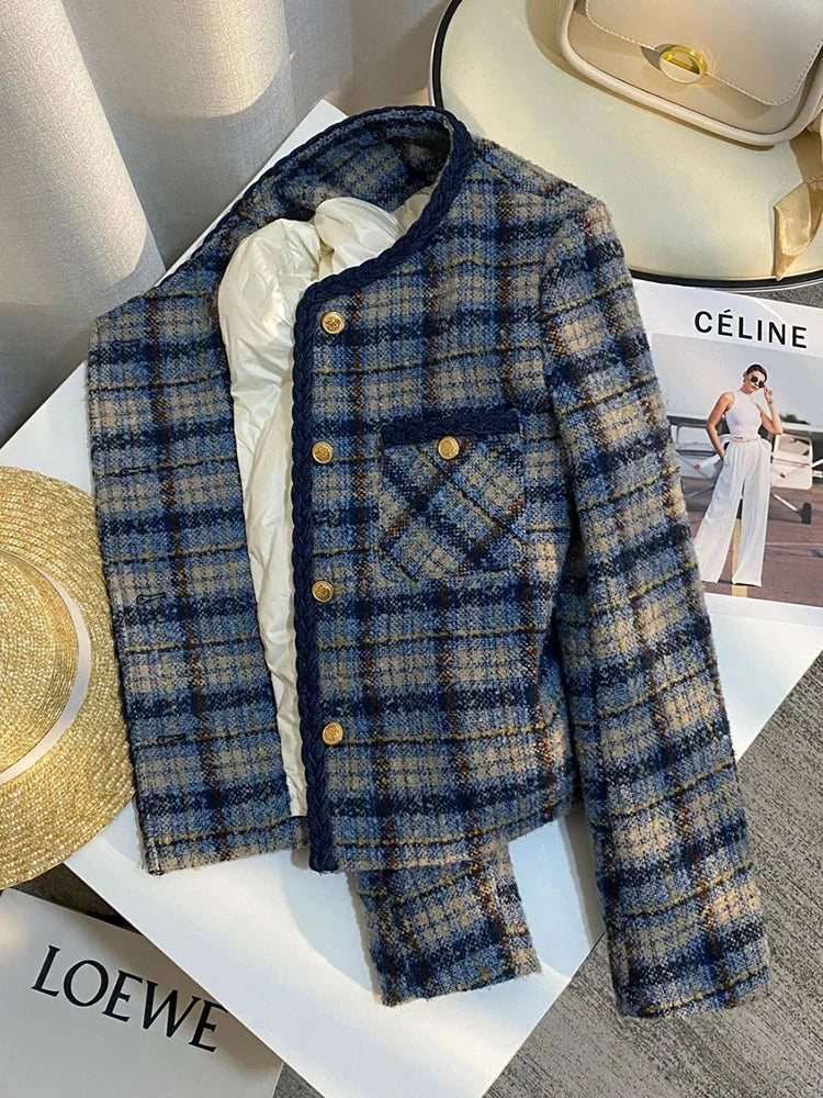 Thick Warm Elegant Tweed Jacket Women Slim Vintage Long Sleeve Winter Coat Korean Casual O Neck Female Retro Sweet Tops New voguable