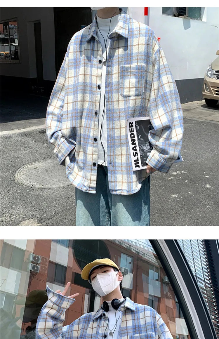 Loose Long Sve Plaid irt Men's Casual Sle Spring Autumn Harajuku Faion Couple Outerwear Comfortable Breathable voguable