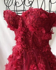 Voguable  Princess 3D Flower Sweet A-line Tulle Evening Dress Purple Prom Dress Handmade Robe voguable