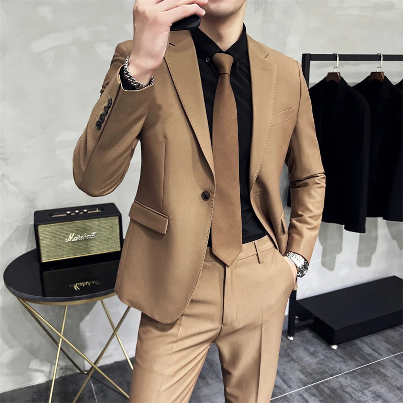 Voguable  Men formal suit two-piece suit (jacket+pants)solid color fashion business office dress wedding party high-quality suit two-piece voguable