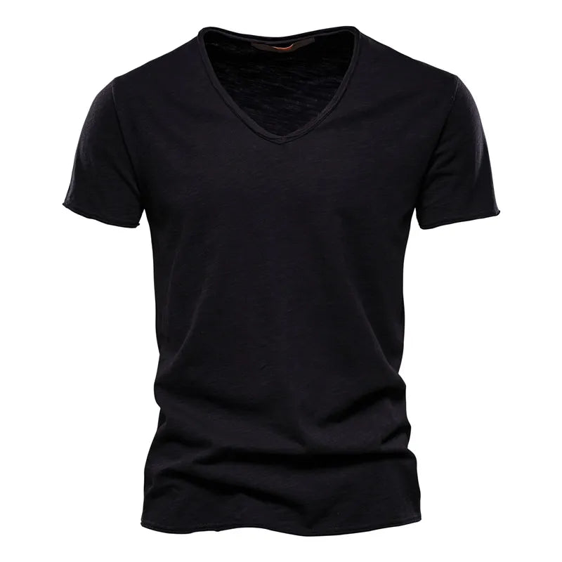 Men T-shirt V-neck Fashion Design Slim Fit Soild T-shirts Male Tops Tees Short Sleeve T Shirt For Men voguable