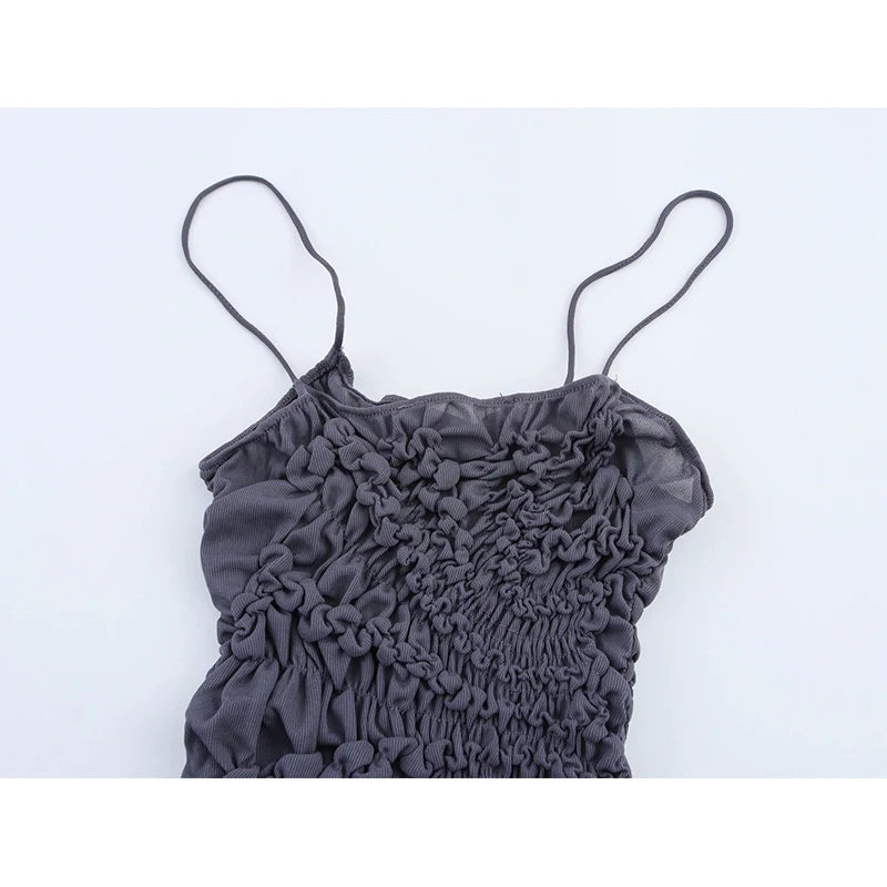 New Women Sexy Spaghetti Straps O Neck Ruched Asymmetrical Dress Holiday Summer Midi Vestidos voguable