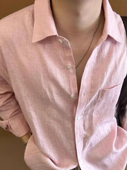 Voguable  Casual Cotton Long Sleeve Pink Shirt for Men Vintage Loose Fit Workwear Shirt Breathable Youthful Style Four Seasons Universal voguable